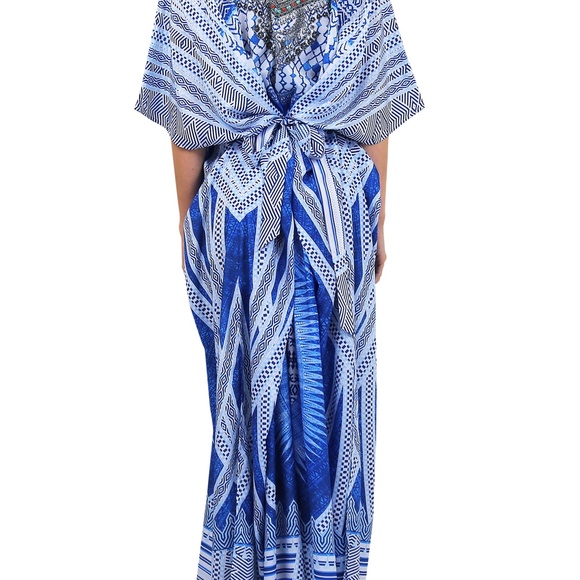 Blue Kaftan-Long Caftan Dress in Blue and White - Picture 5 of 6